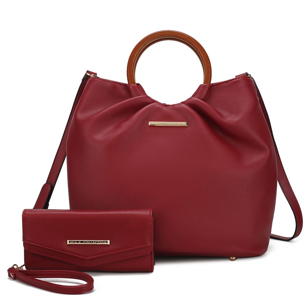 Tote Bag Set, Vegan Leather Circular Wooden Top-Handle Shoulder :3
